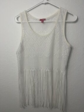BONGO Ivory Crochet Fringe Tank Top